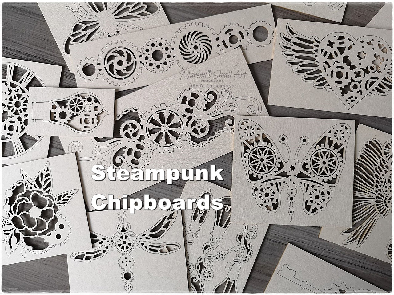 3 Pieces of random Steampunk Chipboard Set