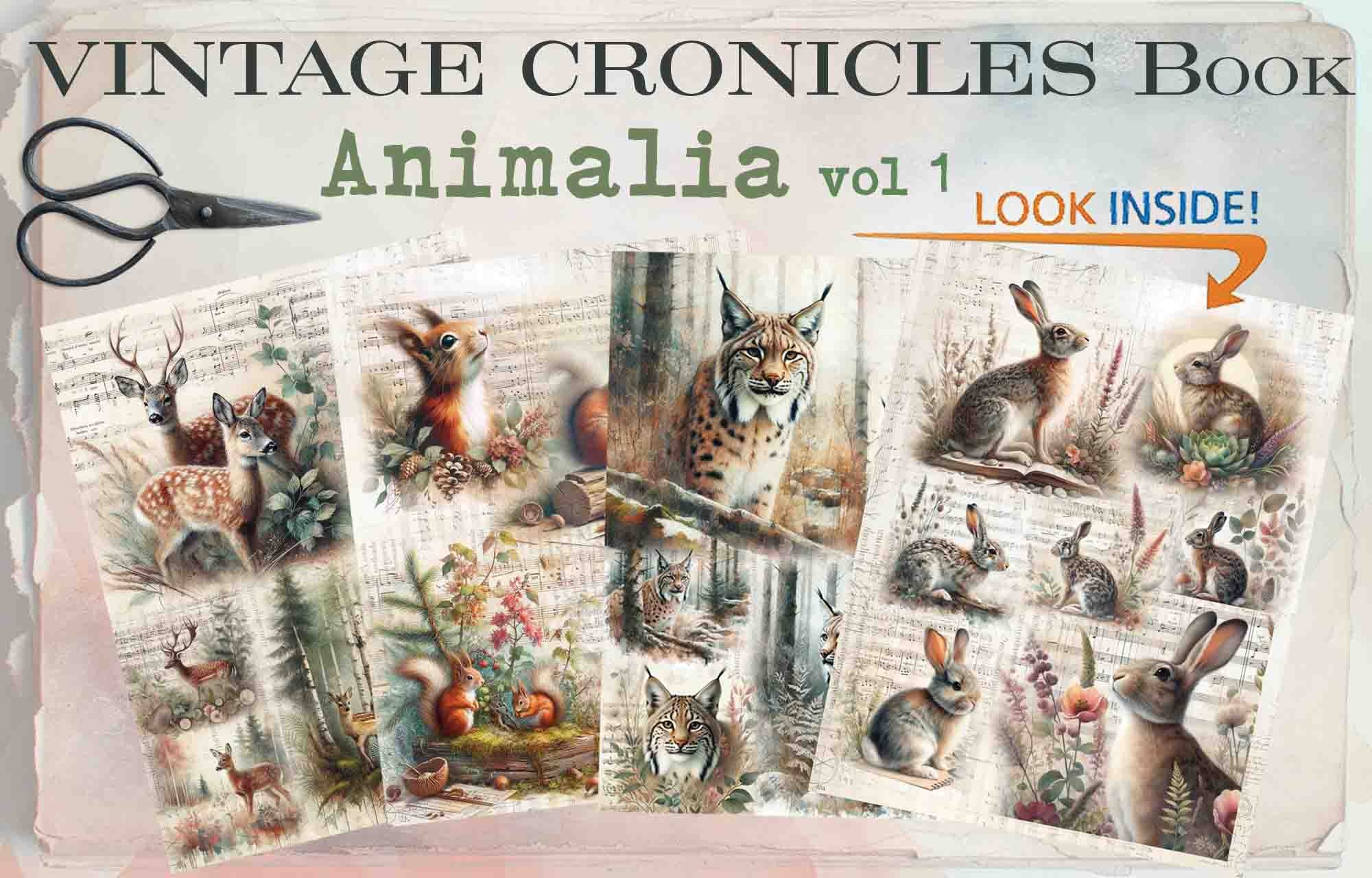 Maremi's Small Art - Vintage Chronicles Collage Pages for Art Journaling - Animalia vol 1