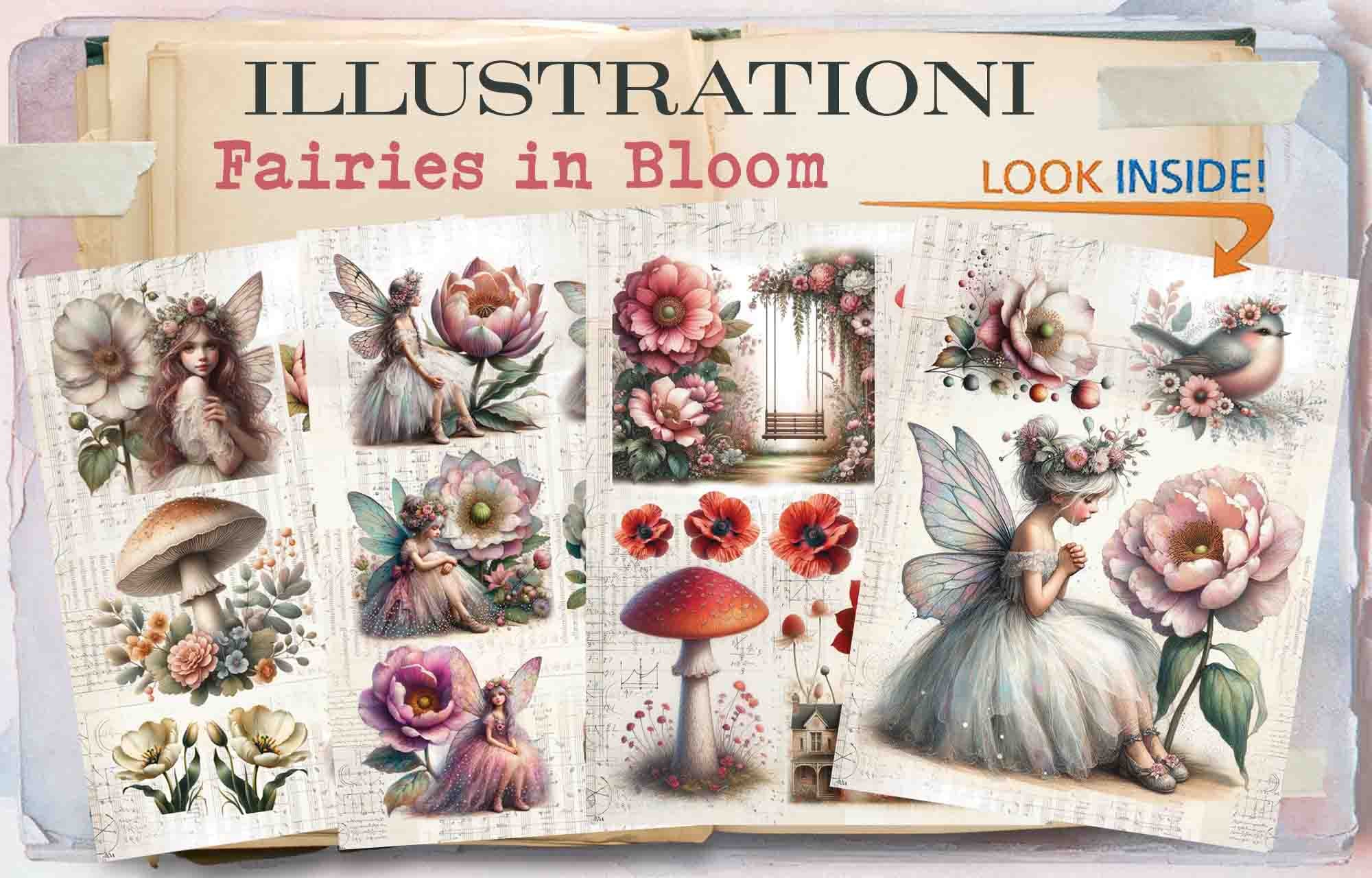 Maremi's Small Art - Illustrationi Collage Pages for Art Journaling - Fairies in Bloom