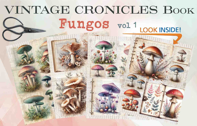 Maremi's Small Art - Vintage Chronicals Collage Pages for Art Journaling - Fungos vol 1