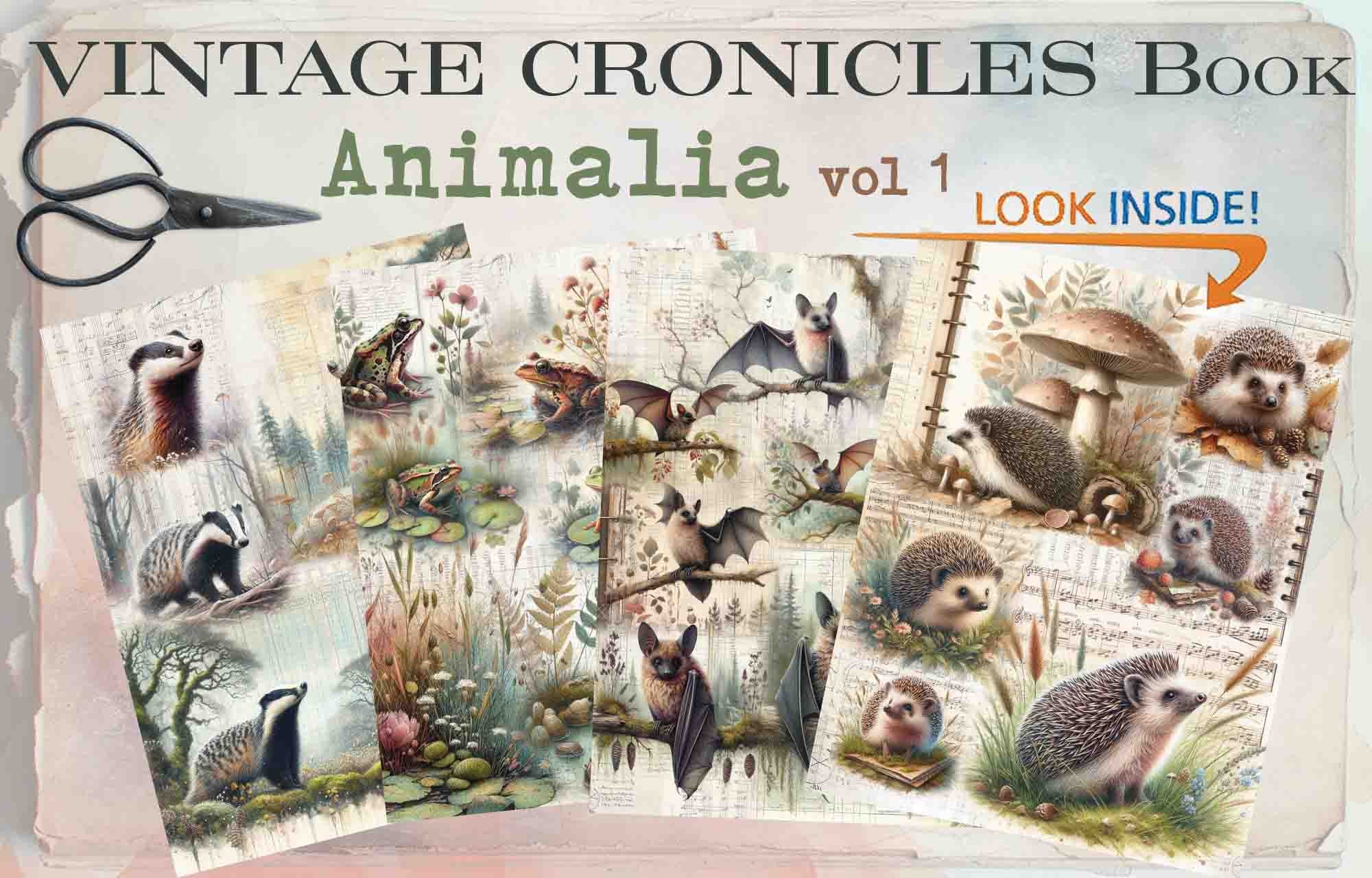 Maremi's Small Art - Vintage Chronicles Collage Pages for Art Journaling - Animalia vol 1