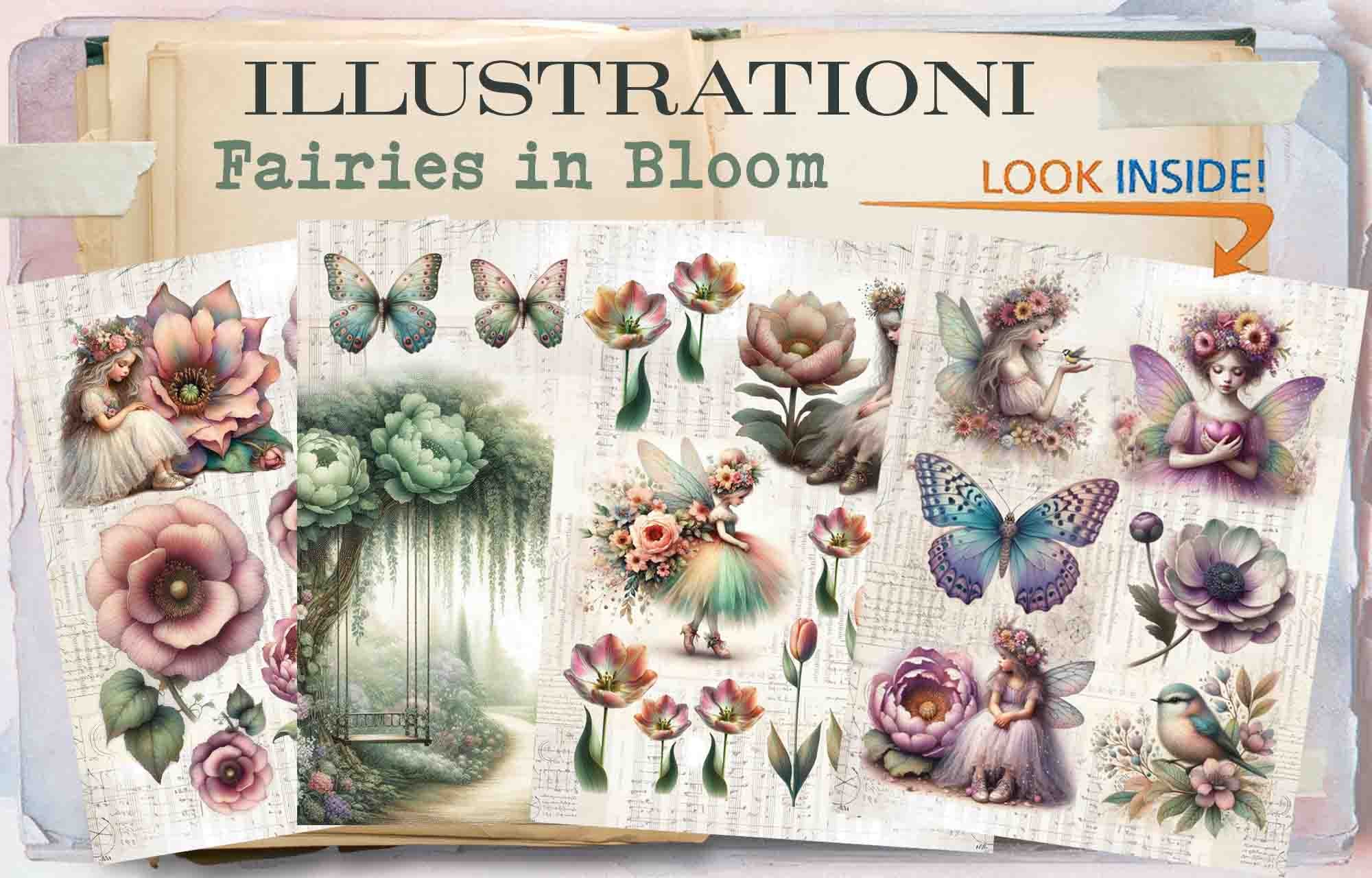 Maremi's Small Art - Illustrationi Collage Pages for Art Journaling - Fairies in Bloom