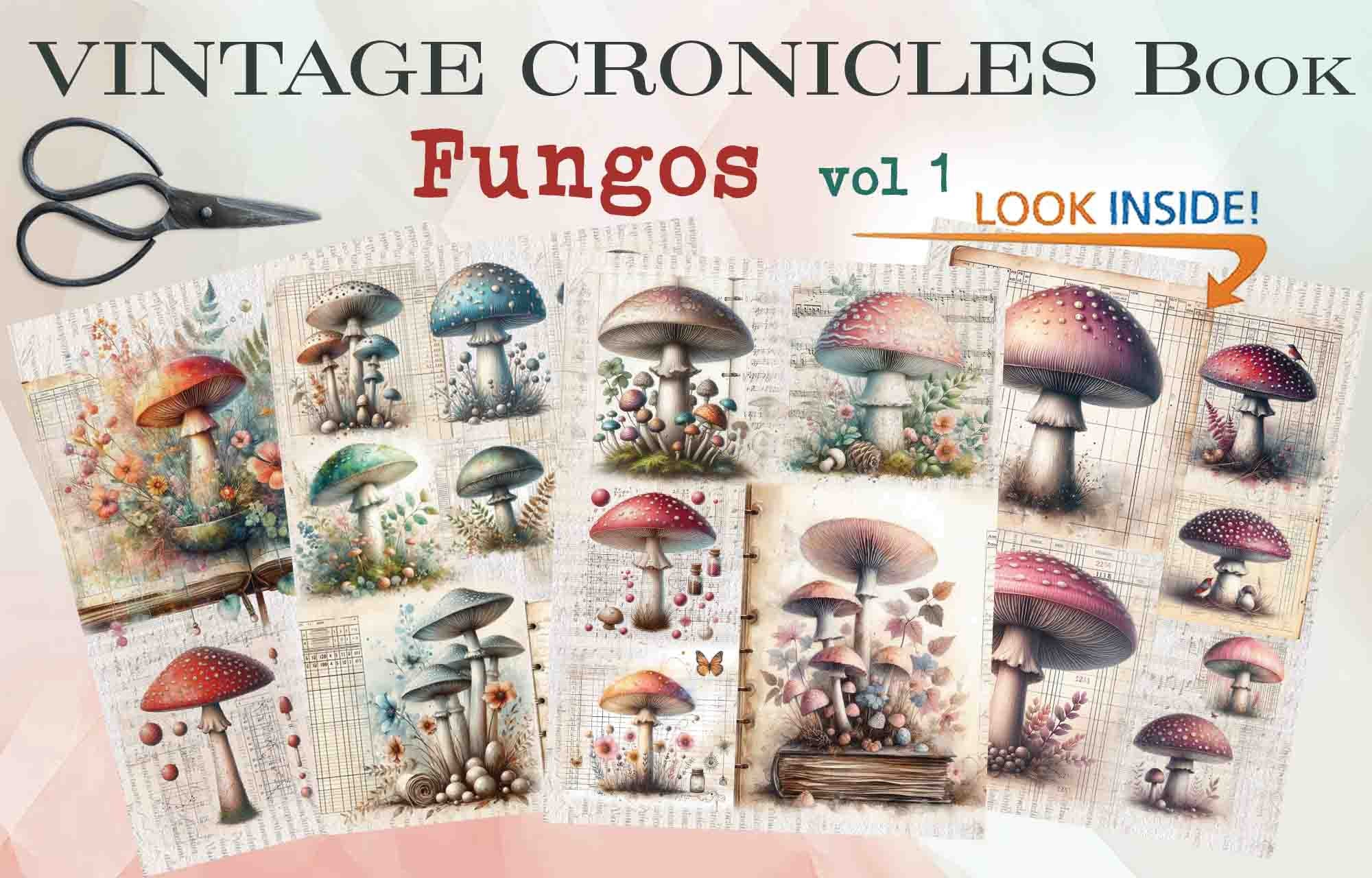 Maremi's Small Art - Vintage Chronicals Collage Pages for Art Journaling - Fungos vol 1