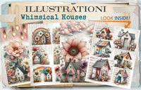 Maremi's Small Art - Illustrationi Collage Pages for Art Journaling - Whimsical Houses & Backgrounds