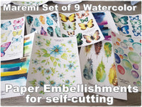 Maremi's Handpainted Watercolor Designs Printed Set of 9 Sheets of Paper Embellishments for self-cutting