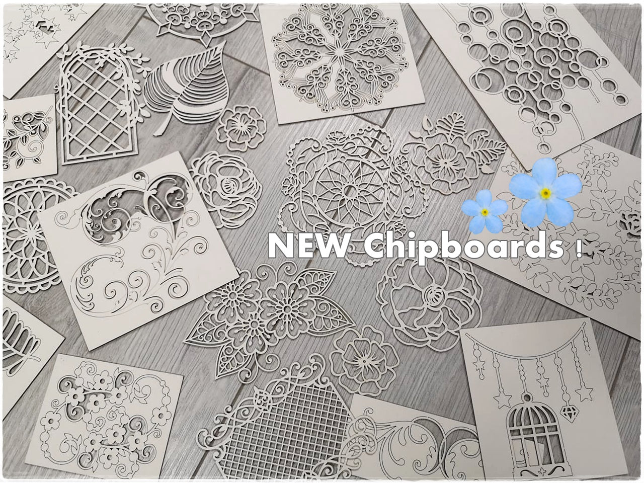 NEW !!! Set of 5 random chipboards for mixed media and cardmaking