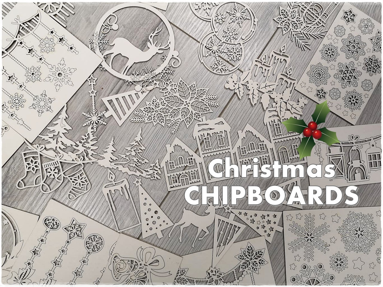NEW !!! Christmas Set of 5 random chipboards for mixed media and cardmaking