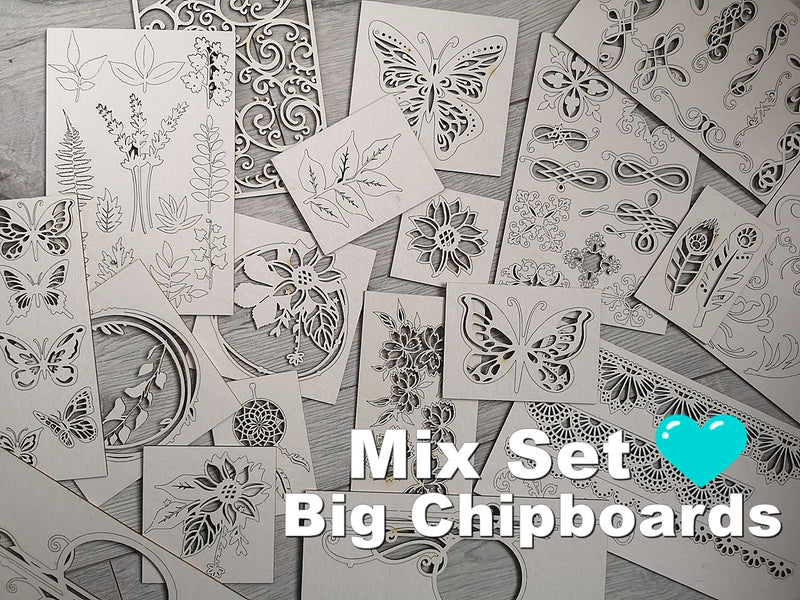 Set of 4 Big Random chipboards for mixed media and cardmaking