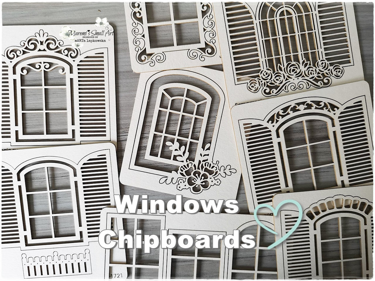 3 Pieces of beautiful random Windows Chipboard Set