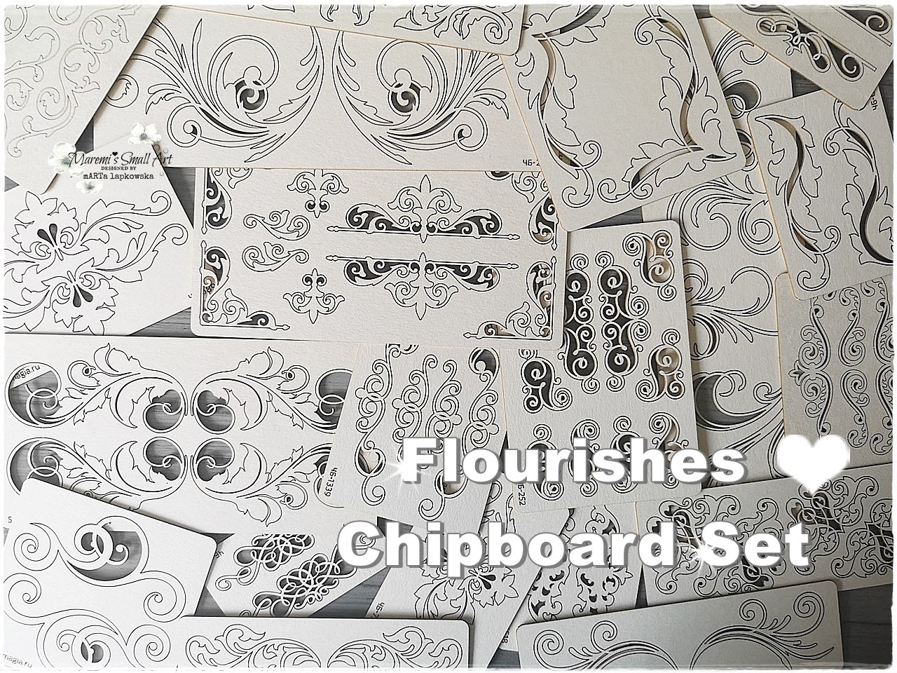 5 Pieces of beautiful random Flourishes Chipboard Set