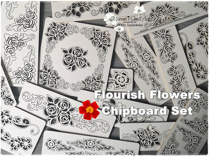 5 Pieces of beautiful random Flourish Flowers Chipboard Set