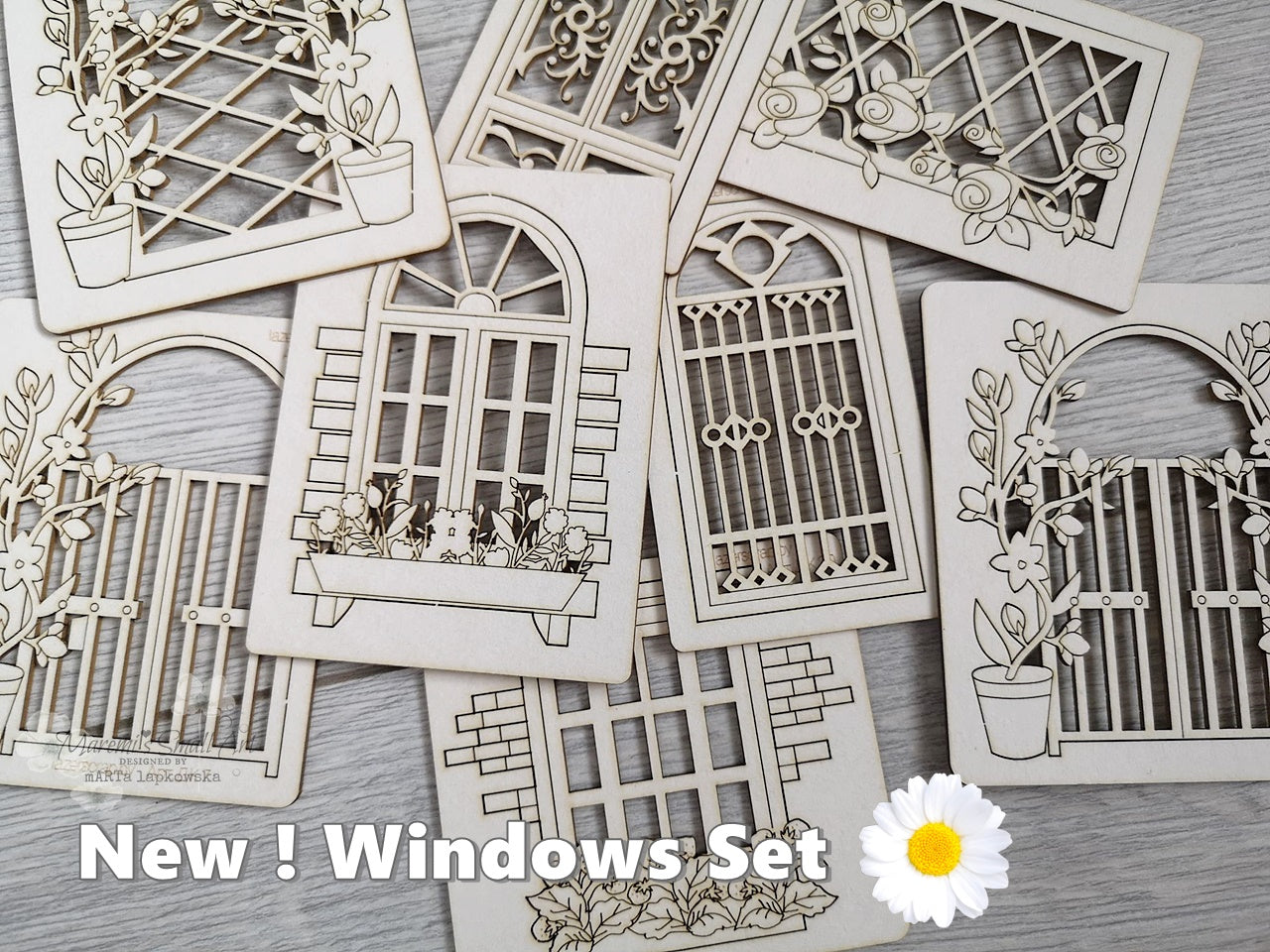 NEW! 4 Pieces of beautiful random Windows Chipboard Set