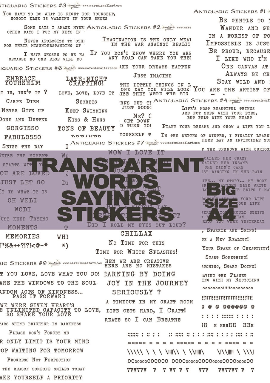 A4 New Transparent Stickers - Set of 9 Maremi's Words, Sayings