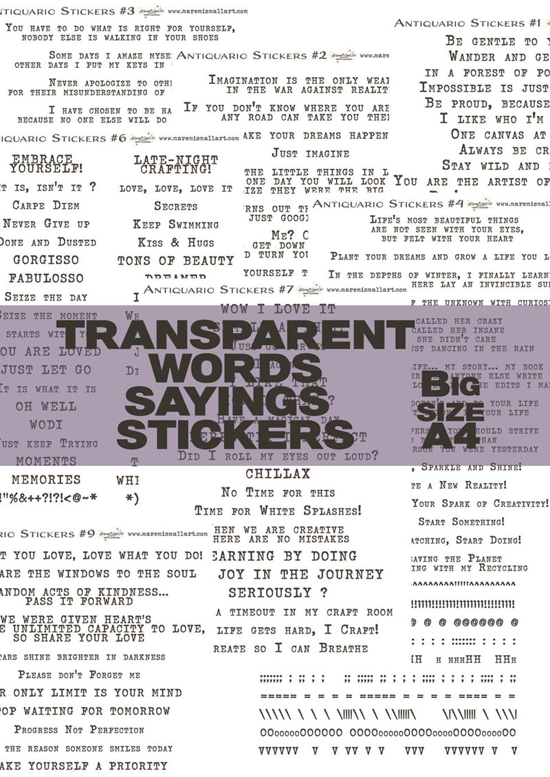 A4 New Transparent Stickers - Set of 9 Maremi's Words, Sayings