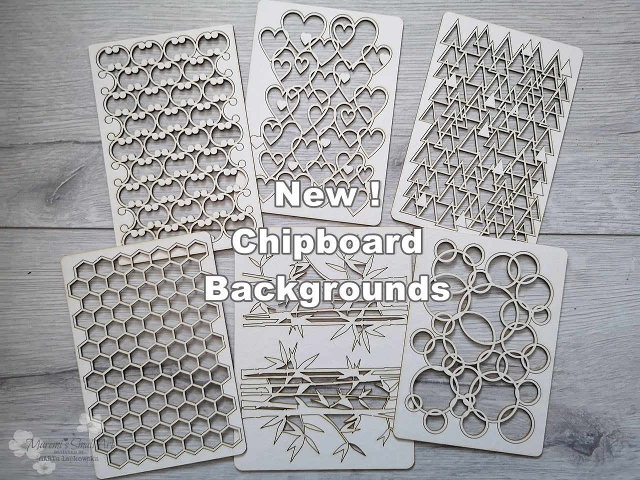 New! 6 Pieces of beautiful Backgrounds Chipboard Set