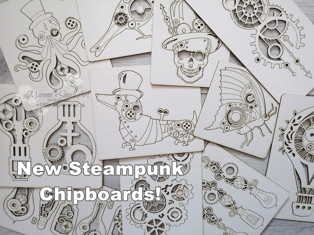 NEW! 3 Pieces of random Steampunk Chipboard Set