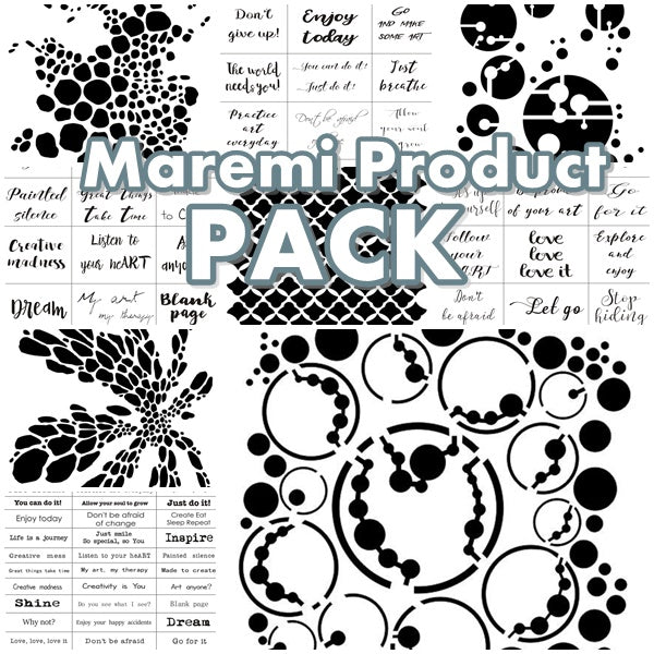 Maremi's 9 Product PACK all Stencil and Stickers for mixed media, art journaling